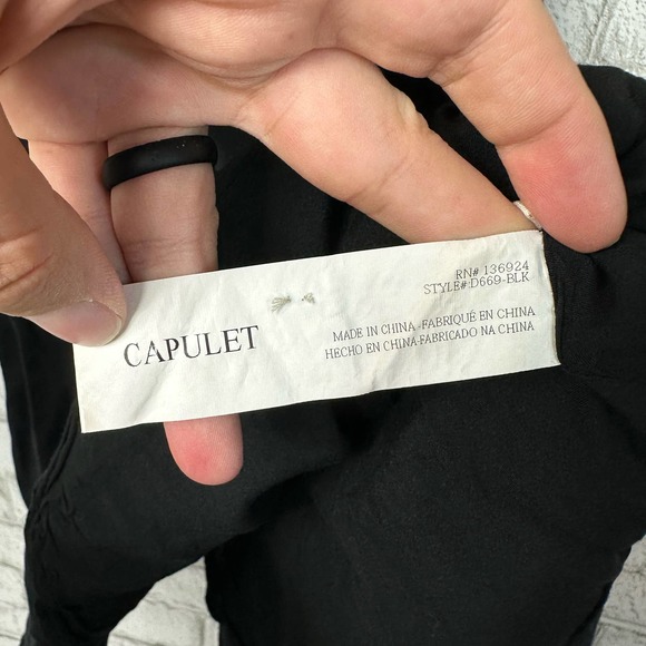 Capulet Dress Bernie Linen Mini Cutout Tie Front Short Puff Sleeve Boho Black XS - Picture 5 of 10